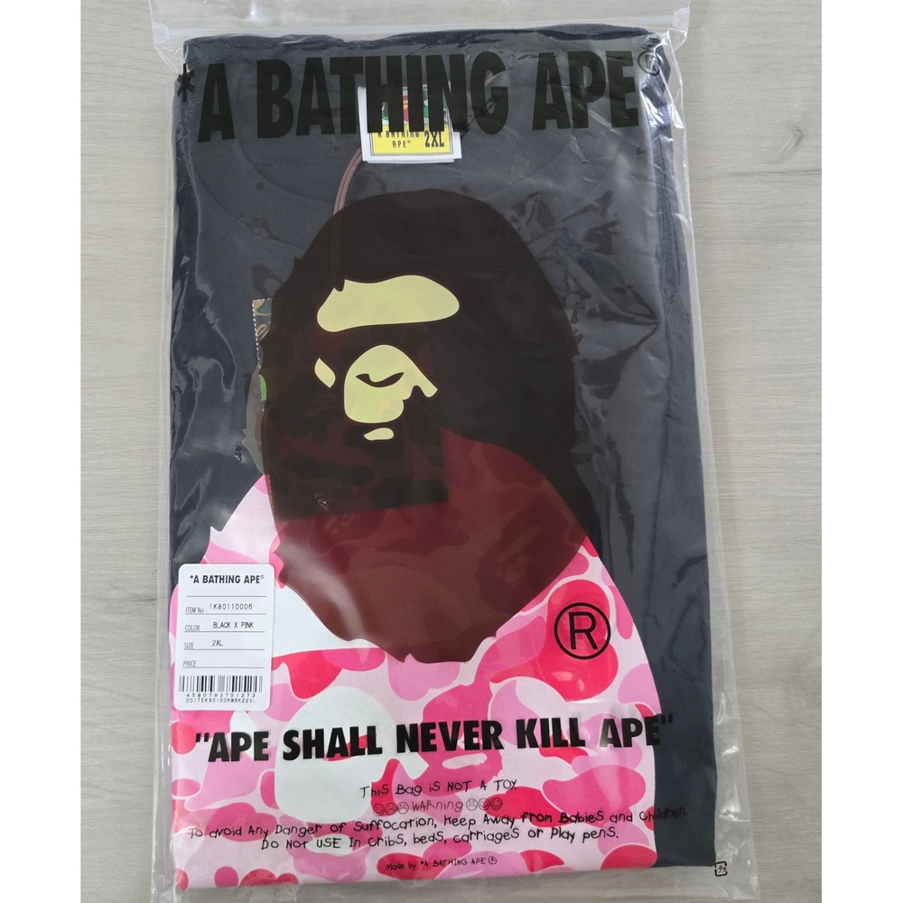 NWT Authentic A Bathing Ape ABC Camo Big Ape Head T-Shirt  Black/Pink Size 2XL